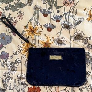 bebe Navy Blue Annie Crushed Velvet Wristlet